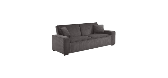 Sweeek: Canapé convertible 3 places gris foncé - Velours côtelé, couchage 185x118 cm à 399,99€