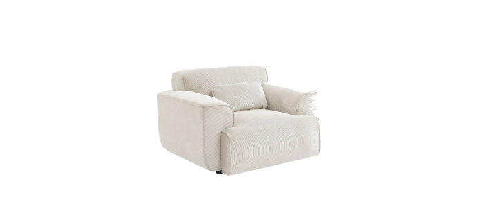 Sweeek: Fauteuil velours côtelé blanc crème - coussin fourni à 279,99€ (au lieu de 399,99€)