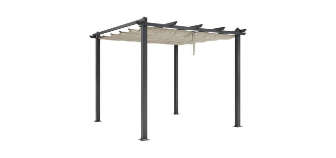 Cdiscount: Pergola toit rétractable CORDOBA - Aluminium, toile polyester, beige, 3x3 m à 219,99€