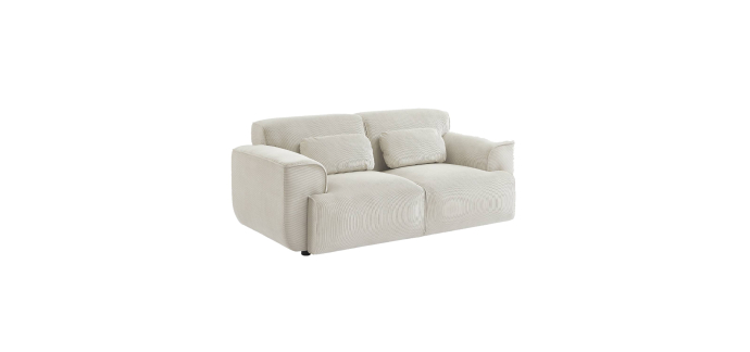 Sweeek: Canapé 2 places velours côtelé blanc crème à 439,99€ (au lieu de 549,99€)