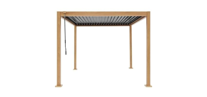 Cdiscount: Pergola bioclimatique GAYA - Structure aluminium et acier, aspect bois, 3 x 3 m à 799,99€