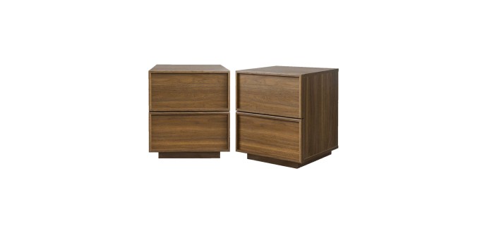 Sweeek: Table de chevet effet bois 2 tiroirs noyer (lot de 2) à 119,99€ (au lieu de 149,99€)