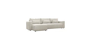 Sweeek: Canapé d'angle convertible réversible 5 places velours côtelé greige à 899,99€ (au lieu de 999,99€)