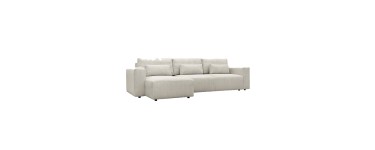 Sweeek: Canapé d'angle convertible réversible 5 places velours côtelé greige à 899,99€ (au lieu de 999,99€)
