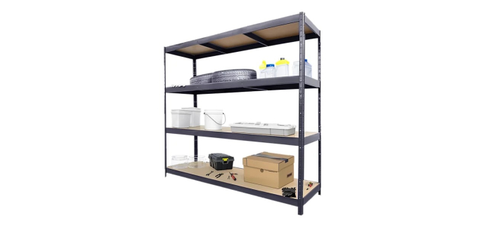 Castorama: Étagère de garage en métal gris, 4 plateaux en bois, charge 1200 kg à 59,90€ (au lieu de 119,90€)