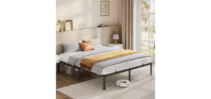 Amazon: Cadre de lit 160x200 cm avec sommier - Métal, rangement dessous, noir mat à 65,69€
