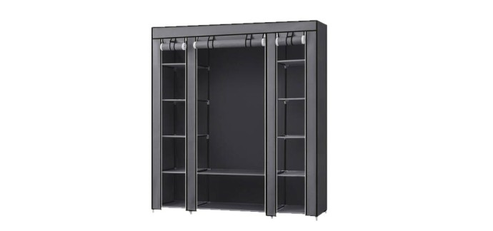 JoyBuy: JOYFURNOS Armoire en tissu portable grise - 45x150x175 cm, 12 compartiments à 28,99€