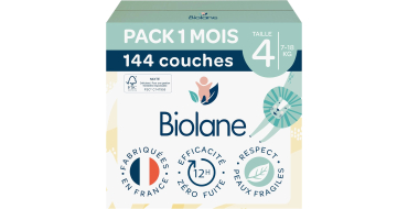 Amazon: Lot de 144 Couches Bébé Biolane - Taille 4, 7-18 Kg à 40,44€ (au lieu de 60,13€)