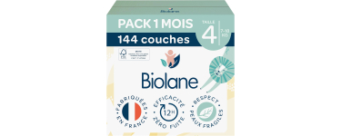 Amazon: Lot de 144 Couches Bébé Biolane - Taille 4, 7-18 Kg à 40,44€ (au lieu de 60,13€)
