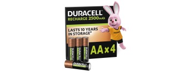 Amazon: 4 Piles rechargeables Duracell AA 2500 mAh NiMH à 9,26€ (au lieu de 15€)