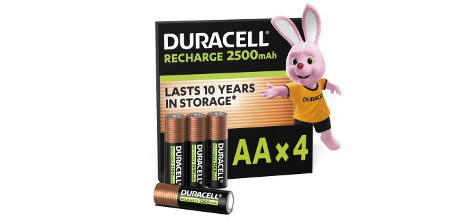 Amazon: 4 Piles rechargeables Duracell AA 2500 mAh NiMH à 9,26€ (au lieu de 15€)