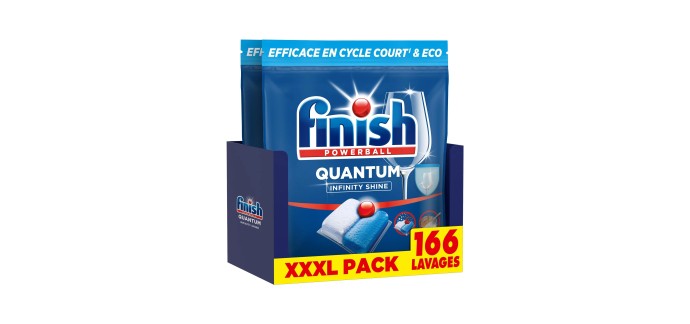 Amazon: Pack de 166 Capsules de Lave-Vaisselle Finish Quantum Infinity Shine à 20,76€ (au lieu de 30,9€)