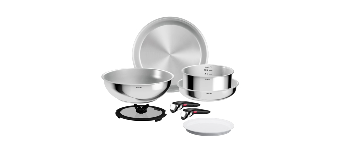 Amazon: Batterie de cuisine Tefal Ingenio Comfort Max - 8 pièces, acier inoxydable à 64,99€