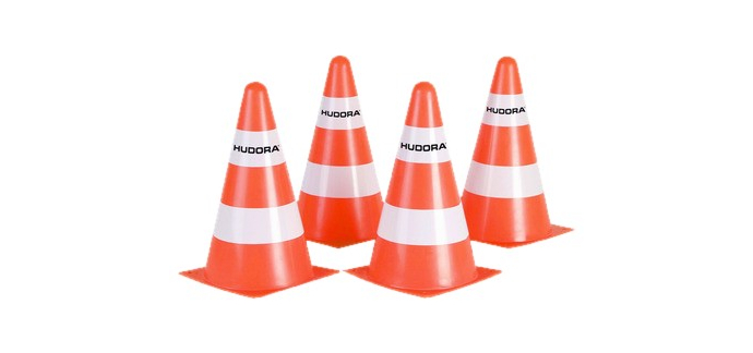 LIDL: HUDORA Pylônes, 4 pièces - 23 cm, orange/blanc à 3,99€ (au lieu de 7,99€)