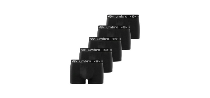 Amazon: Lot de 5 Boxers Umbro - Tailles S à XL à 13,93€ (au lieu de 21,13€)