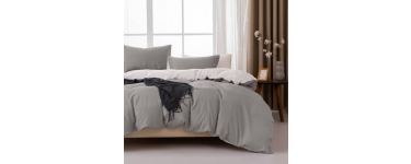 JoyBuy: MENDALE Parure de couette 200x220 cm - Microfibre douce brossée, gris foncé & blanc cassé à 9,58€