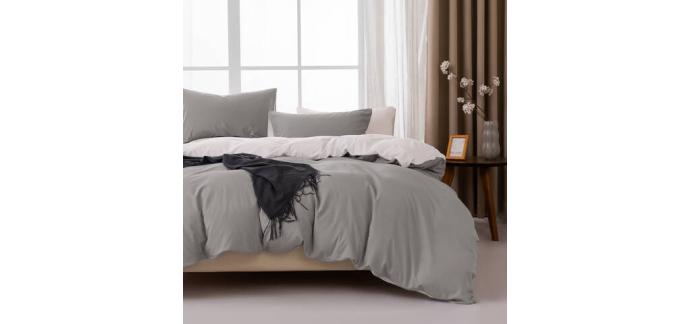 JoyBuy: MENDALE Parure de couette 200x220 cm - Microfibre douce brossée, gris foncé & blanc cassé à 9,58€