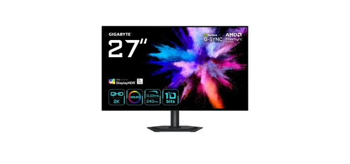 Amazon: Écran PC 27" WOLED Gigabyte GO27Q24G - Quad HD, 240Hz, HDR400, G-Sync/FreeSync, 0,03ms à 297,51€