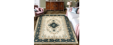JoyBuy: WhereHike Tapis vintage antidérapant à poils ras - motif floral vert, 183 x 274 cm à 39,98€