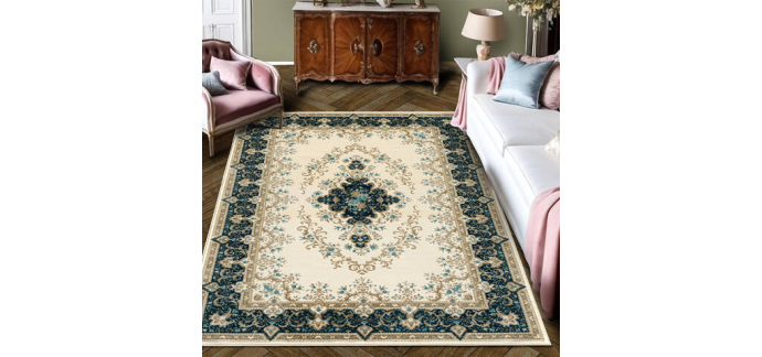 JoyBuy: WhereHike Tapis vintage antidérapant à poils ras - motif floral vert, 183 x 274 cm à 39,98€