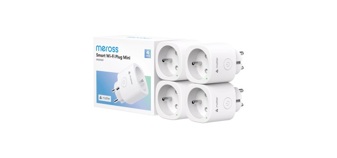 Amazon: Lot de 4 prises connectées Matter Meross - 16A, WiFi, HomeKit, Alexa, Google Home à 39,99€