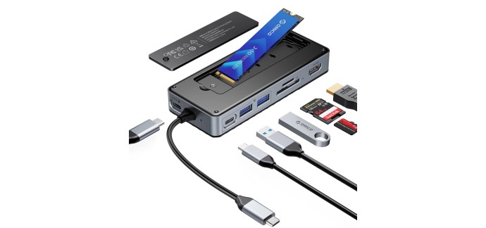 Amazon: Station d'accueil Orico 8-en-1 USB C avec Boîtier SSD M.2 à 31,99€ (au lieu de 39,99€)