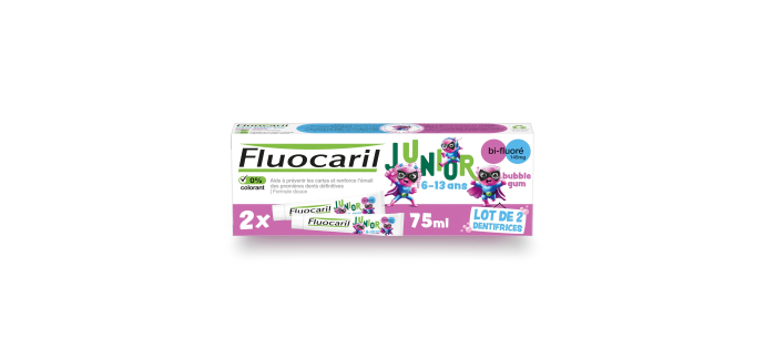 Amazon: Dentifrice Enfant Fluocaril - 6-13 ans, Bubble Gum, Bi-Fluoré 2x75 ml à 2,5€ (au lieu de 5,81€)