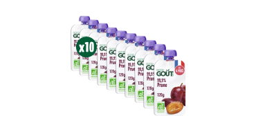 Amazon: Lot de 10 Gourdes de Purée Bébé GOOD GOÛT - Goût prune, Sans Sucres Ajoutés, Fabriqué En France à 7,