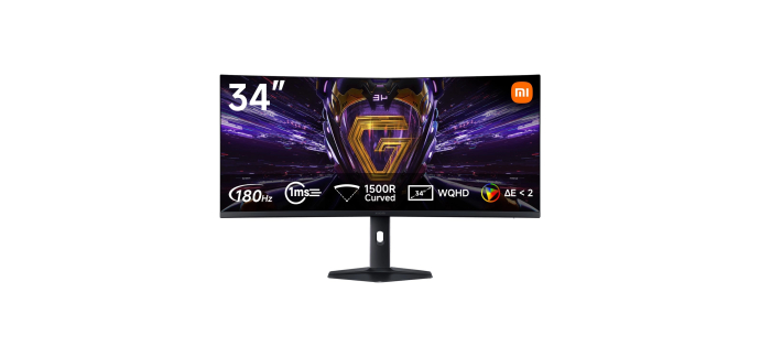 Amazon: Écran PC Gamer Incurvé 34" Xiaomi C34WQDA-RGGL - WQHD 219, 180 Hz, 1 ms, 1500R, FreeSync à 269€