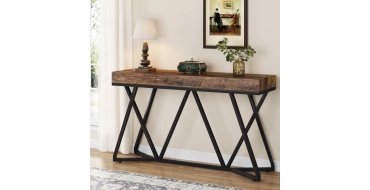 Amazon: Table console Tribesigns 140cm - Style industriel bois et métal, 140 x 30 x 90,5 cm à 59,99€