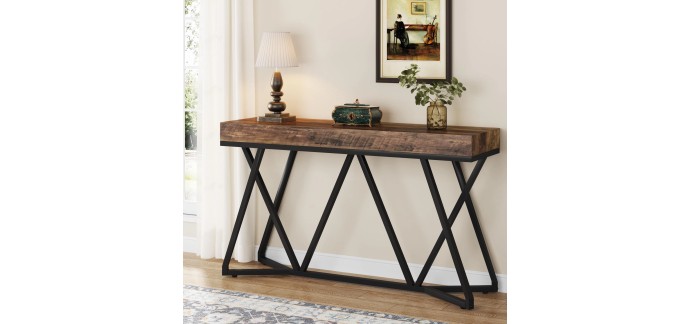 Amazon: Table console Tribesigns 140cm - Style industriel bois et métal, 140 x 30 x 90,5 cm à 59,99€