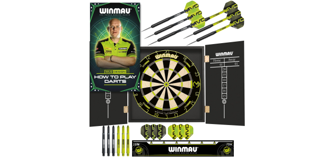 Amazon: Set de fléchettes Winmau Michael Van Gerwen - cible, armoire, 6 fléchettes à 57,56€