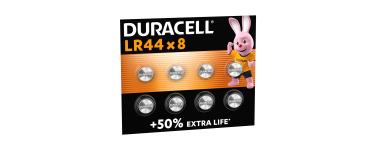 Amazon: Pack de 8 piles Duracell LR44 Special Alkaline 1.5V à 2,44€ (au lieu de 9,99€)