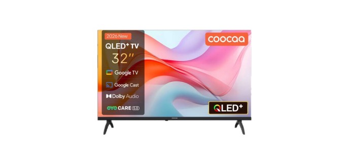 JoyBuy: Coocaa QLED 32 pouces (80 cm) Google TV - HDR10, Dolby Audio, Bluetooth 5.1 à 97,99€