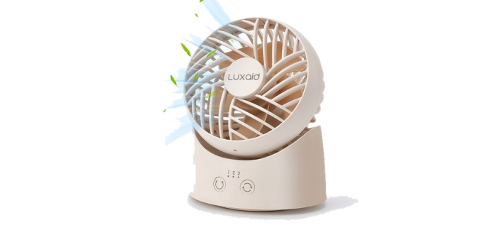JoyBuy: Luxaid Mini ventilateur de bureau - oscillation 60°, 3 vitesses, batterie 1800 mAh à 7,9€