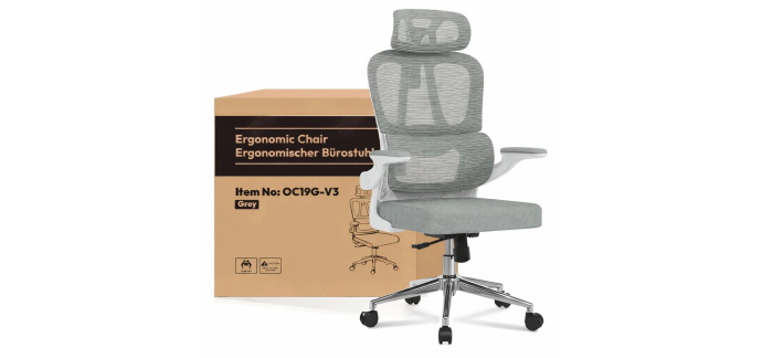 Amazon: Chaise de Bureau Ergonomique Flexispot OC3 Lite - Dossier Mesh réglable, Accoudoirs 2D, Gris à 109,9