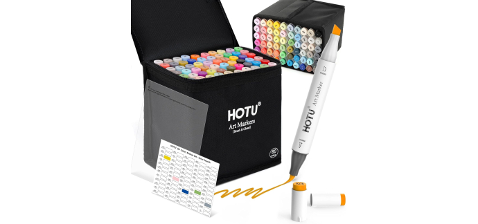 Amazon: Lot de 60 Feutres Pinceaux Hotu - Marqueurs à Double Face à 17,99€ (au lieu de 35,99€)