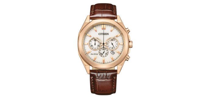 Amazon: Montre chronographe Citizen Eco-Drive CA4593-15A, 41 mm, bracelet cuir à 185,27€ (au lieu de 215€)