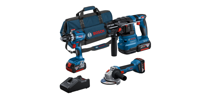 Amazon: Kit Bosch Professional 18V - Perceuse GSB 18V-45, perforateur GBH 18V-22, meuleuse GWS 18V-8, 3 batt