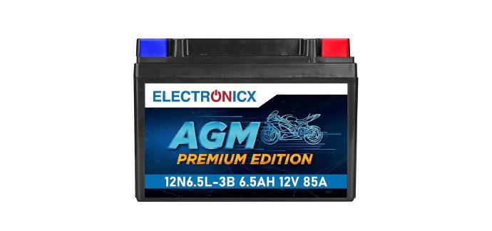 Amazon: Batterie moto AGM Electronicx 12N6.5 L-3B - 12V 6,5Ah 85A à 23,9€
