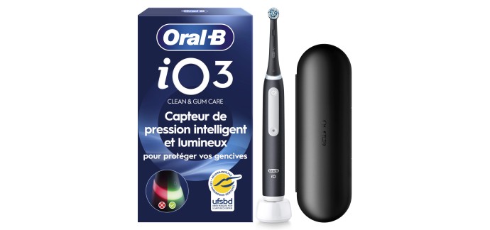 Amazon: Brosse à dents électrique Oral-B iO 3 - 1 brossette de rechange, noire à 47,99€ (au lieu de 79€)