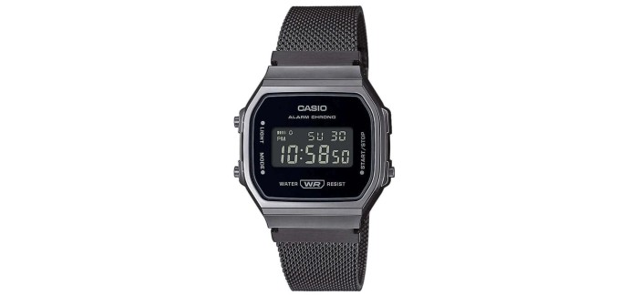 Amazon: Montre Casio A168WEMB-1BEF - Quartz, 37mm, cadran noir digital, bracelet acier noir à 48,93€