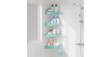 Amazon: 4 Étagères Douche en plastique Sotfamily - Sans Perçage, Turquoise à 15,46€ (au lieu de 25,38€)