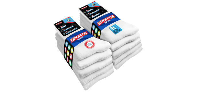 Amazon: Lot 10 paires chaussettes de sport Soxco - tailles 35 à 50, plusieurs coloris à 10,82€