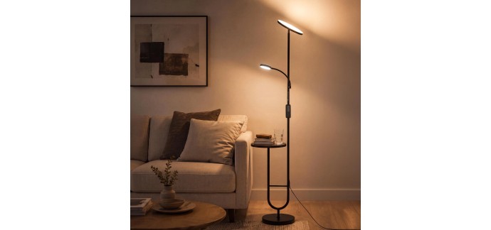 Amazon: Lampadaire LED avec table LuminexDesigns - 36W + 7W dimmable, tête orientable, 2700K-6500K à 39,42€