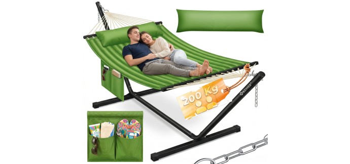 Amazon: Hamac double avec support 200 kg Kesser - Vert ou bleu à 87,80€ (au lieu de 117€)