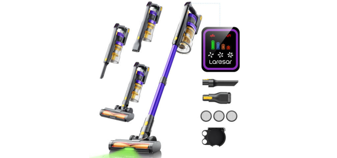 JoyBuy: Laresar X11 Aspirateur sans fil - 55 kPa, 550 W, autonomie 60 min, réservoir 2 L - écran à 69,98€
