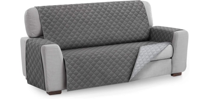 Amazon: Housse de Canapé Malu Textilhome - 3 Places, 160cm, Réversible, Matelassée, Gris à 17,31€