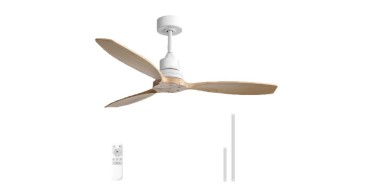 JoyBuy: Sofucor 52K076 Ventilateur de plafond 52 pouces - tige blanche, pales en bois à 99,99€