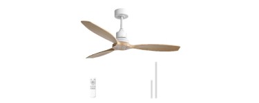 JoyBuy: Sofucor 52K076 Ventilateur de plafond 52 pouces - tige blanche, pales en bois à 99,99€
